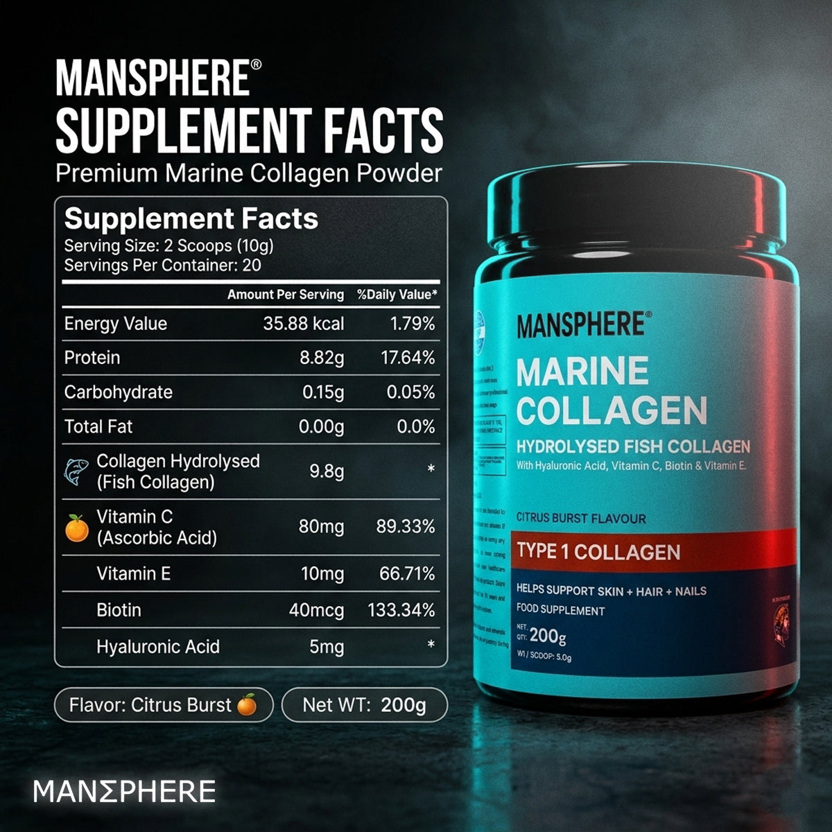 Mansphere Marine Collagen – Citrus Burst 200g