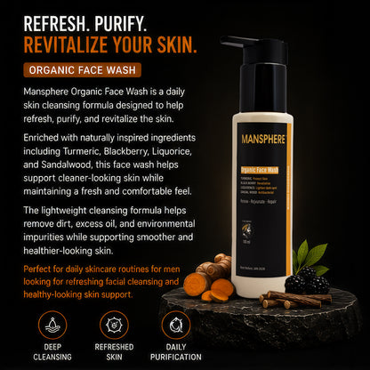 Mansphere Organic Face Wash with Turmeric, Blackberry & Sandalwood – 100ml