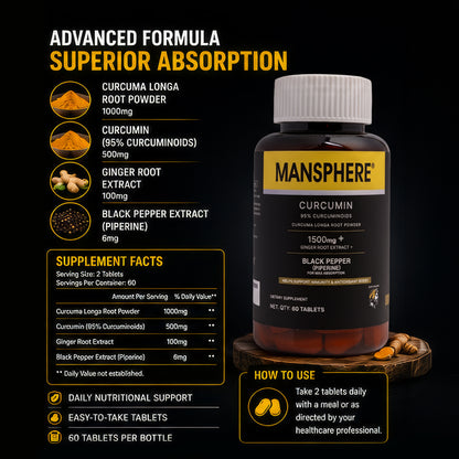 Mansphere Curcumin + Black Pepper – 60 Tablets