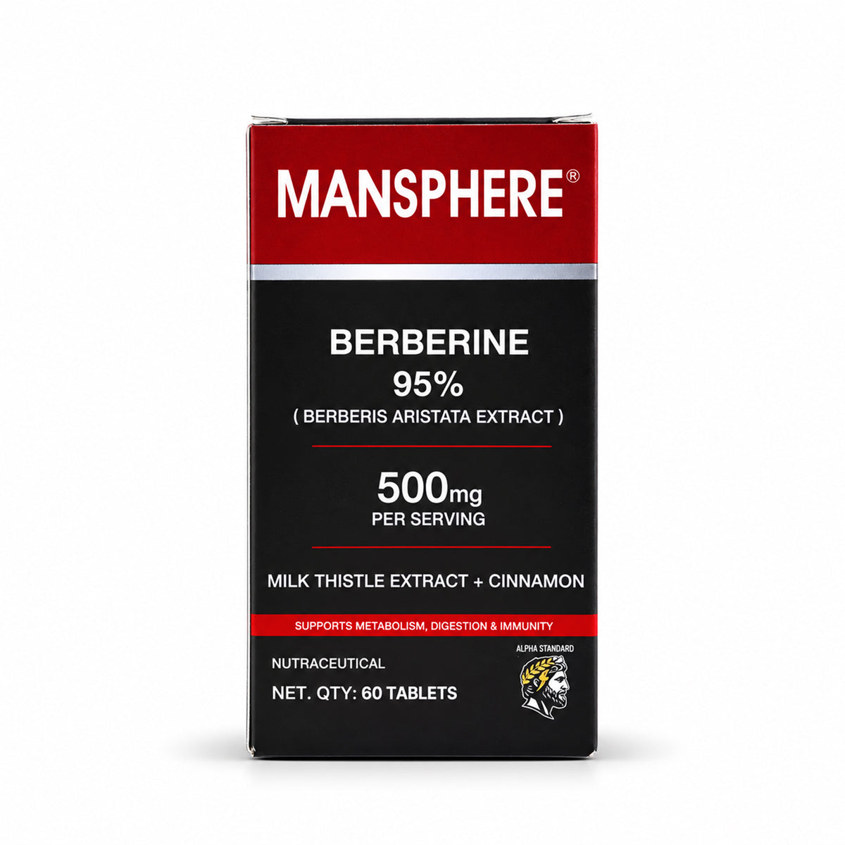 Mansphere Berberine 95% 500mg with Milk Thistle & Cinnamon – 60 Tablets