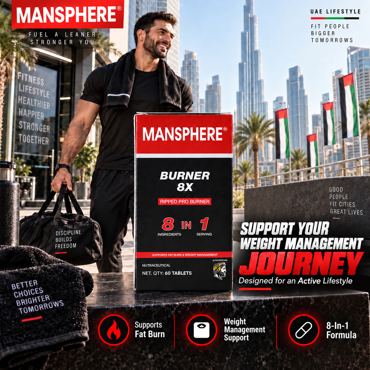 Mansphere Burner 8X Ripped Pro Burner – 8-in-1 Weight Management Support | 60 Tablets