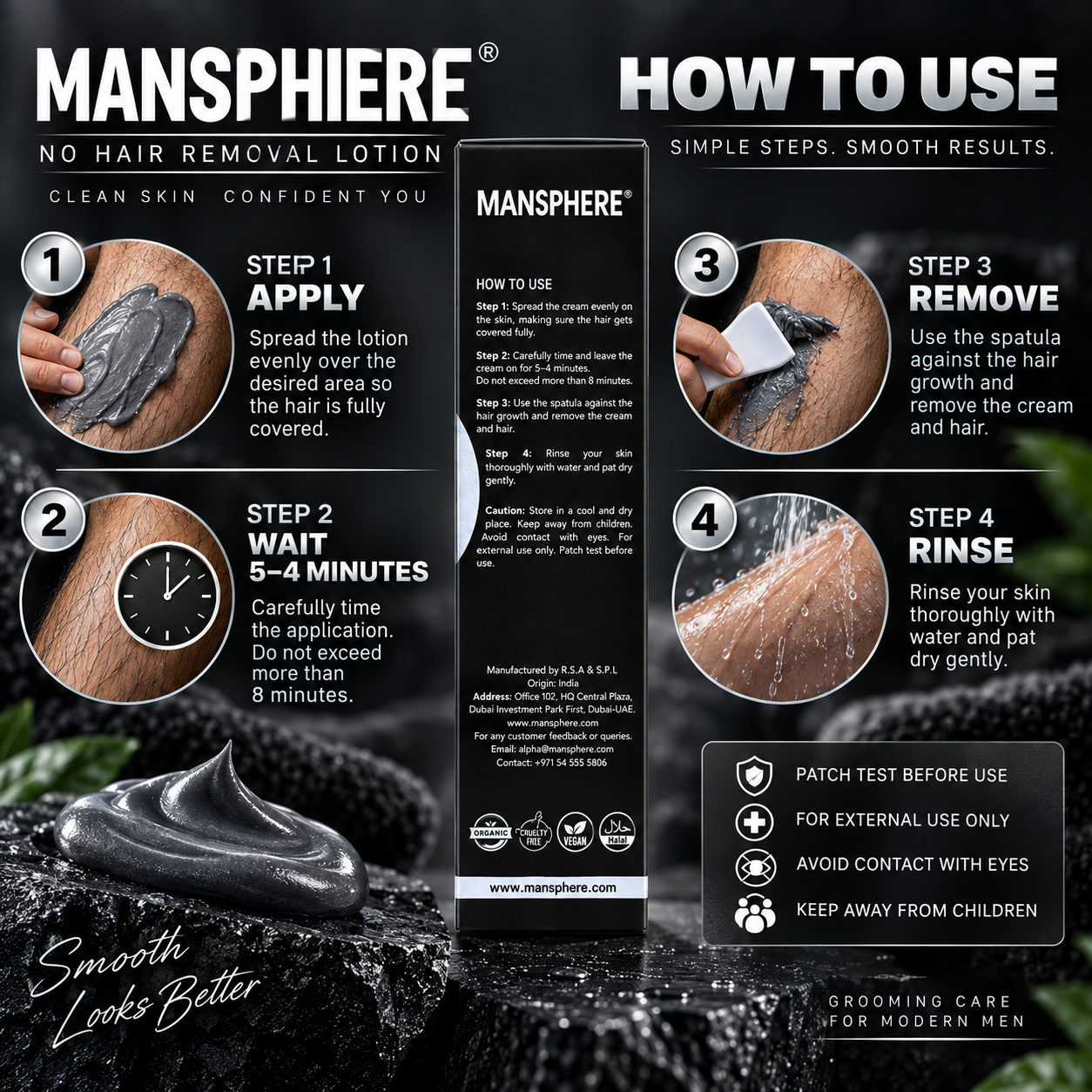 Mansphere No Hair Removal Lotion with Charcoal & Turmeric – 100ml