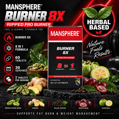 Mansphere Burner 8X Ripped Pro Burner – 8-in-1 Weight Management Support | 60 Tablets