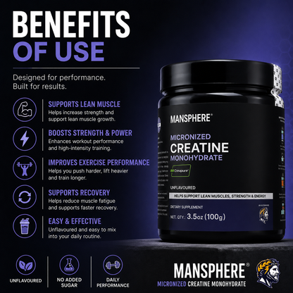 Mansphere Micronized Creatine Monohydrate – Unflavoured 100g