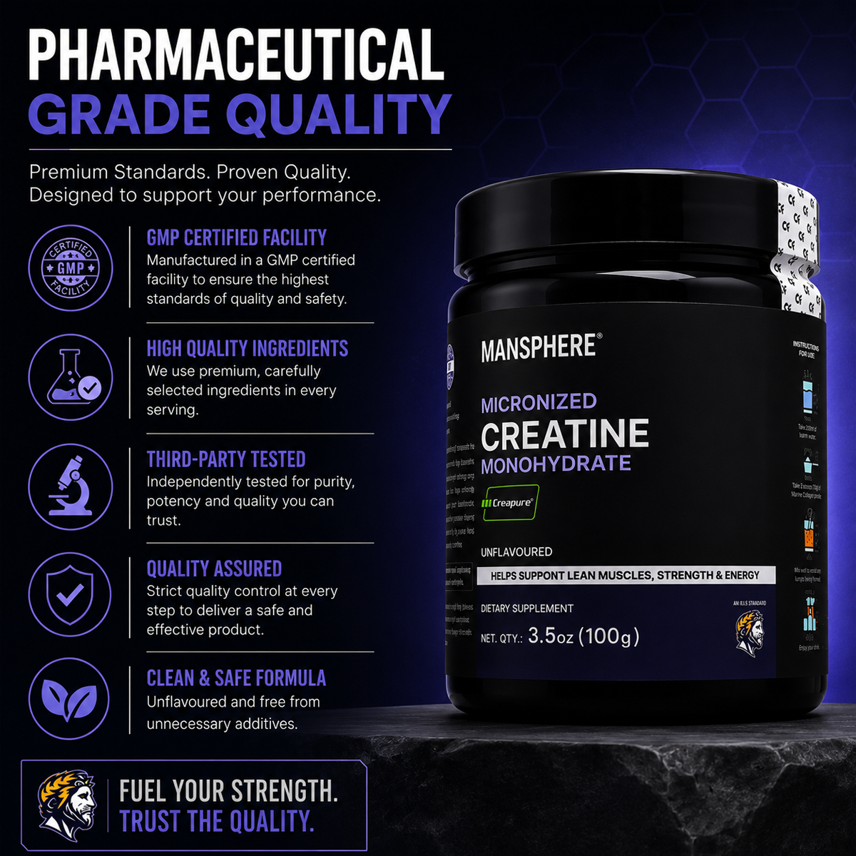 Mansphere Micronized Creatine Monohydrate – Unflavoured 100g