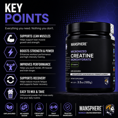 Mansphere Micronized Creatine Monohydrate – Unflavoured 100g
