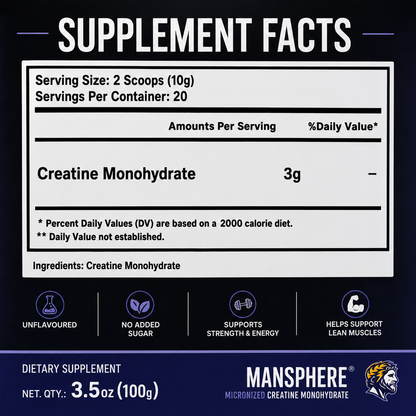 Mansphere Micronized Creatine Monohydrate – Unflavoured 100g