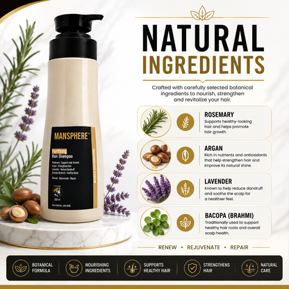 Mansphere Purifying Hair Shampoo with Rosemary, Argan, Lavender & Bacopa – 350ml