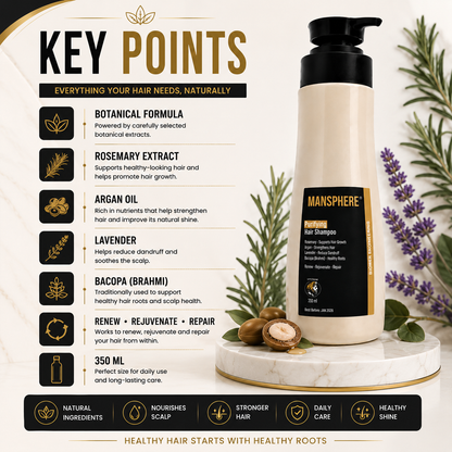 Mansphere Purifying Hair Shampoo with Rosemary, Argan, Lavender & Bacopa – 350ml