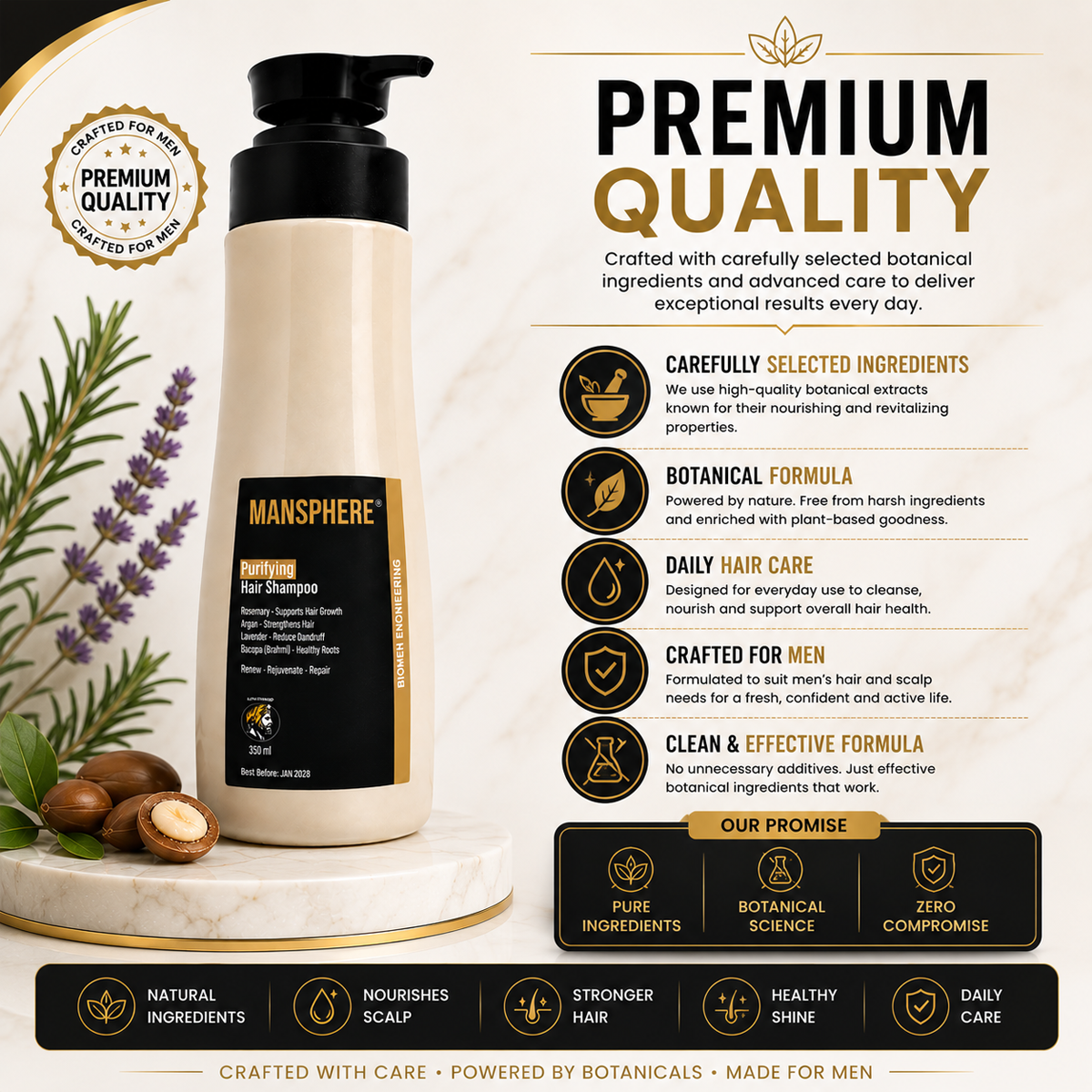 Mansphere Purifying Hair Shampoo with Rosemary, Argan, Lavender & Bacopa – 350ml