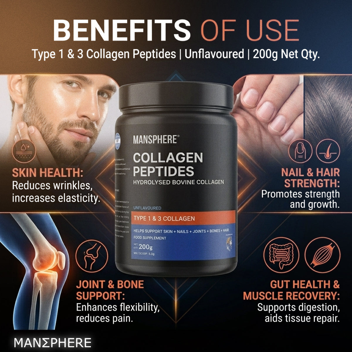 Mansphere Collagen Peptides – Unflavoured 200g