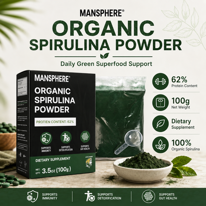 Mansphere Organic Spirulina Powder 100g | 62% Protein