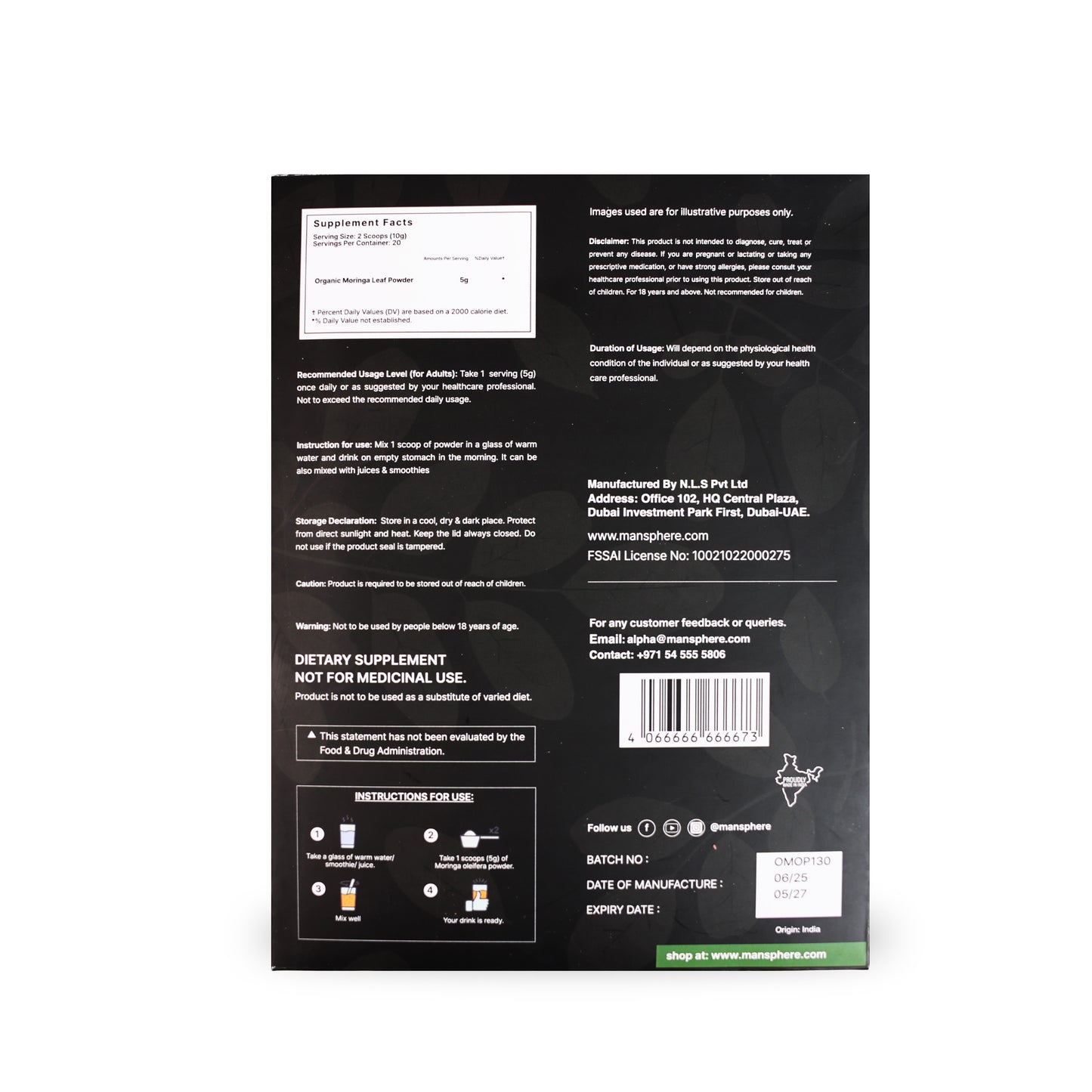 Mansphere Organic Moringa Powder 200g | 100% Natural Superfood